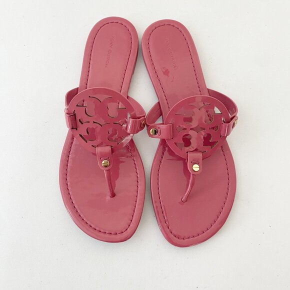 Tory Burch Miller Sandals Shoes Washed Berry Pink Patent - Picture 1 of 8
